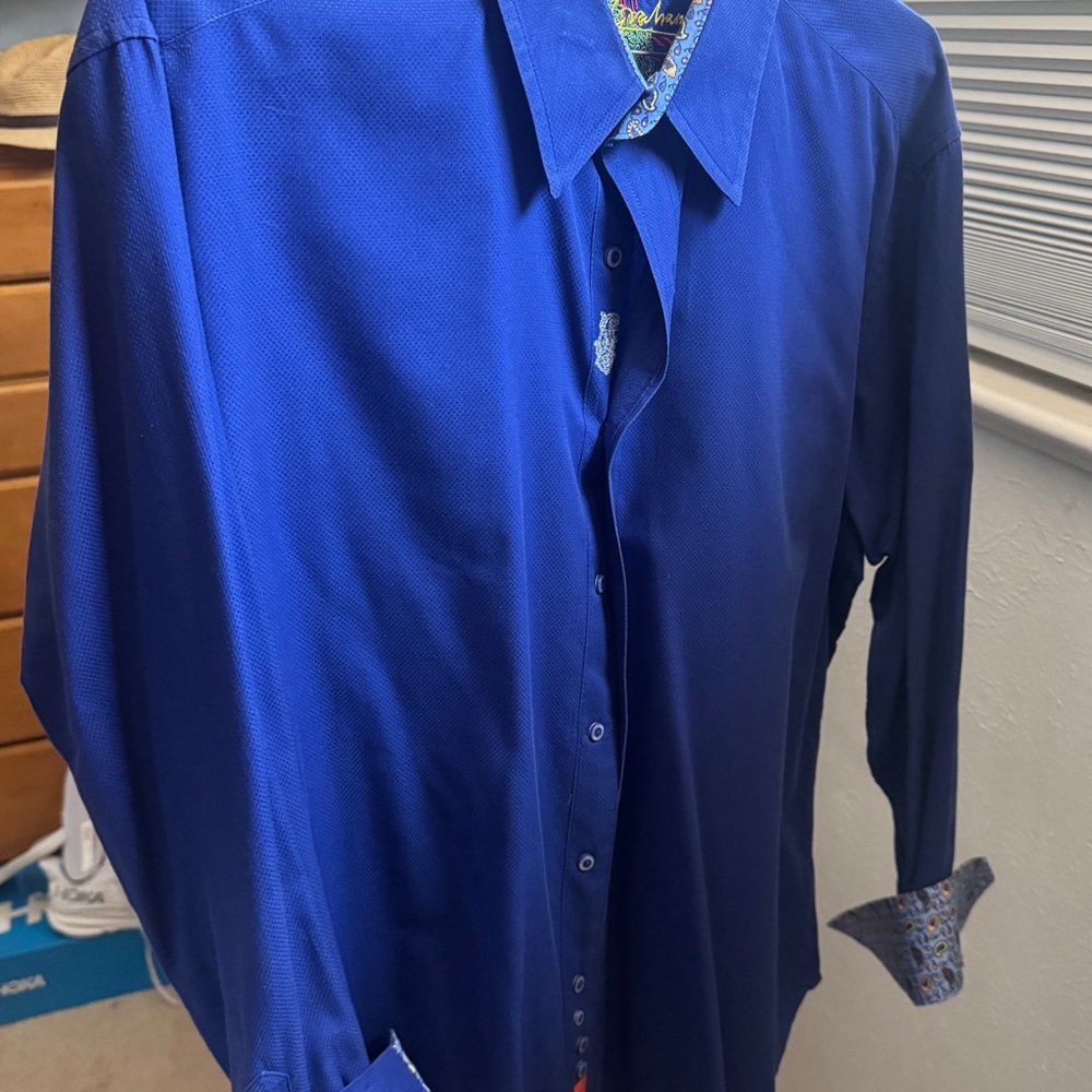 Men's Robert Graham Blue Dress Shirt Size Large